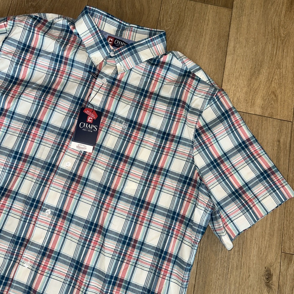 Chaps‎ Men's Everyday Classic S/S Button Down Plaid Shirt Multi Stretch 2XL NWT